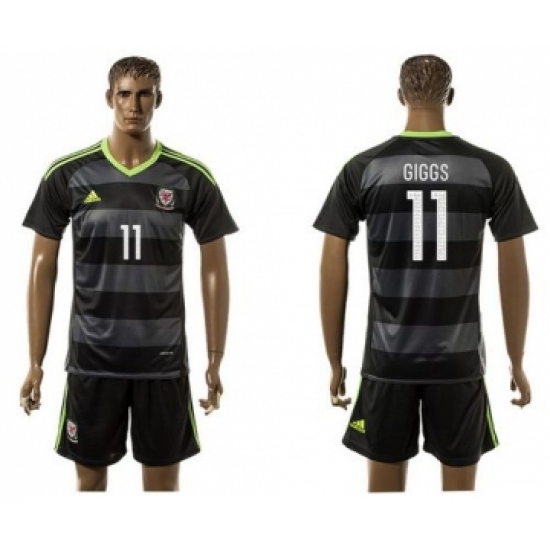 Wales 11 Giggs Black Away Soccer Country Jersey