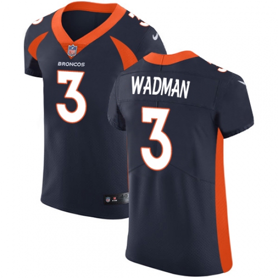 Men's Nike Denver Broncos 3 Colby Wadman Navy Blue Alternate Vapor Untouchable Elite Player NFL Jersey