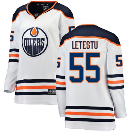 Women's Edmonton Oilers 55 Mark Letestu Authentic White Away Fanatics Branded Breakaway NHL Jersey