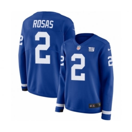 Women's Nike New York Giants 2 Aldrick Rosas Limited Royal Blue Therma Long Sleeve NFL Jersey