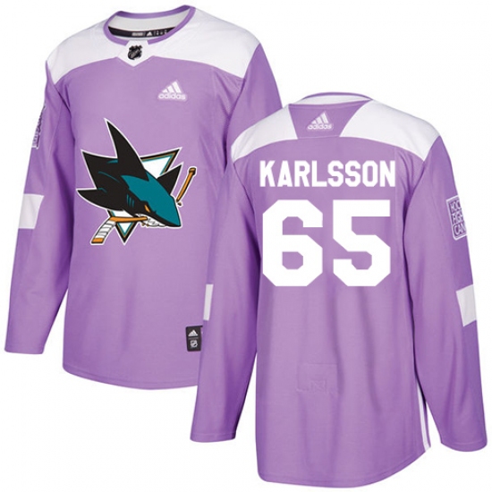 Men's Adidas San Jose Sharks 65 Erik Karlsson Authentic Purple Fights Cancer Practice NHL Jersey