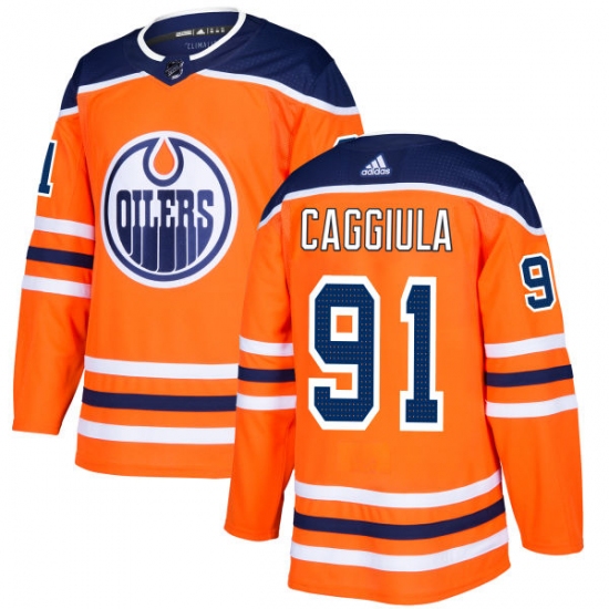 Men's Adidas Edmonton Oilers 91 Drake Caggiula Premier Orange Home NHL Jersey