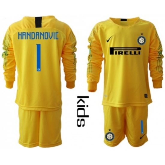 Inter Milan 1 Handanovic Yellow Goalkeeper Long Sleeves Kid Soccer Club Jersey