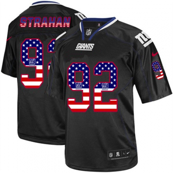 Men's Nike New York Giants 92 Michael Strahan Elite Black USA Flag Fashion NFL Jersey