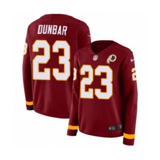 Women's Nike Washington Redskins 23 Quinton Dunbar Limited Burgundy Therma Long Sleeve NFL Jersey