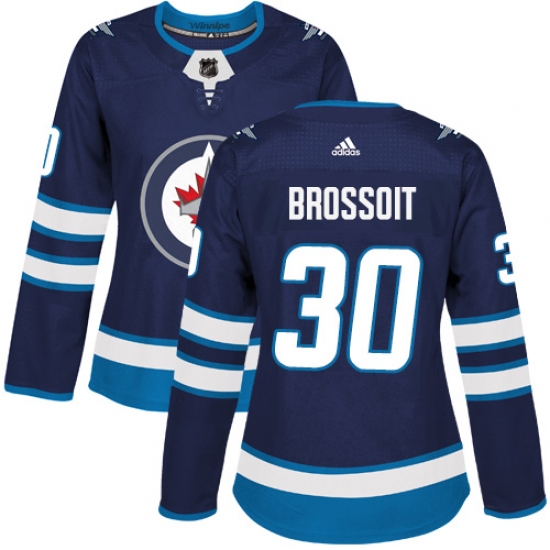 Women's Adidas Winnipeg Jets 30 Laurent Brossoit Authentic Navy Blue Home NHL Jersey