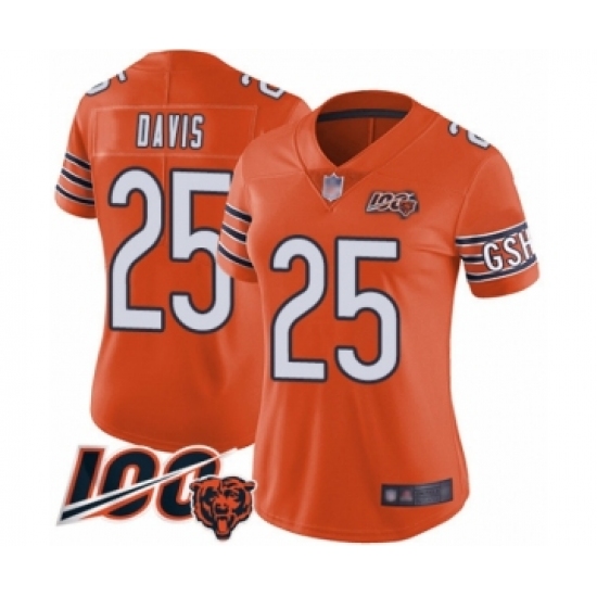 Women's Chicago Bears 25 Mike Davis Orange Alternate 100th Season Limited Football Jersey