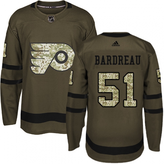 Men's Adidas Philadelphia Flyers 51 Cole Bardreau Premier Green Salute to Service NHL Jersey