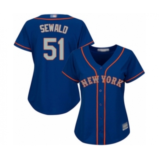 Women's New York Mets 51 Paul Sewald Replica Royal Blue Alternate Road Cool Base Baseball Player Jersey