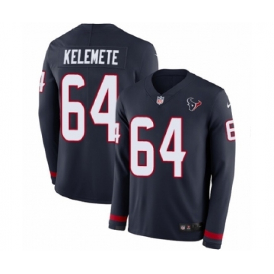 Youth Nike Houston Texans 64 Senio Kelemete Limited Navy Blue Therma Long Sleeve NFL Jersey