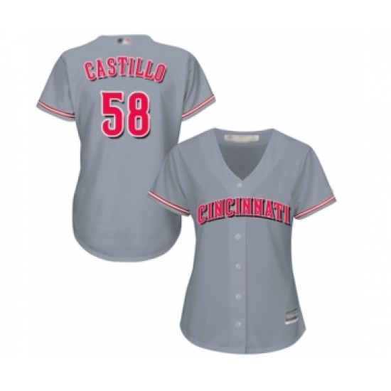 Women's Cincinnati Reds 58 Luis Castillo Authentic Grey Road Cool Base Baseball Jersey