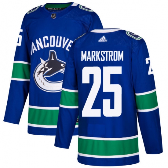 Men's Adidas Vancouver Canucks 25 Jacob Markstrom Authentic Blue Home NHL Jersey