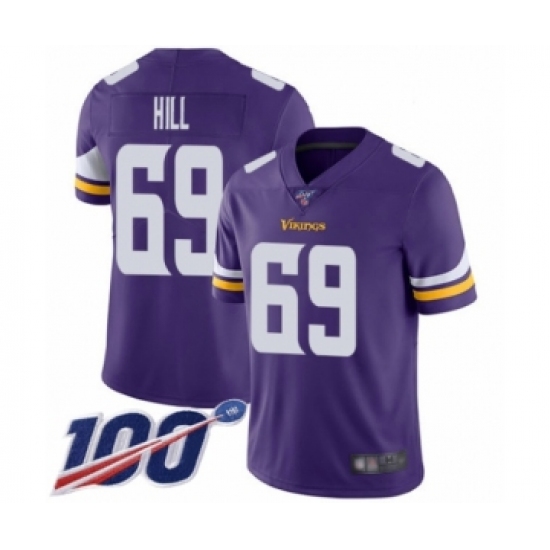 Men's Minnesota Vikings 69 Rashod Hill Purple Team Color Vapor Untouchable Limited Player 100th Season Football Jersey