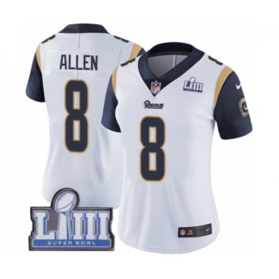 Women's Nike Los Angeles Rams 8 Brandon Allen White Vapor Untouchable Limited Player Super Bowl LIII Bound NFL Jersey