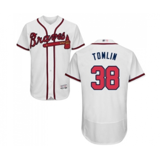 Men's Atlanta Braves 38 Josh Tomlin White Home Flex Base Authentic Collection Baseball Jersey