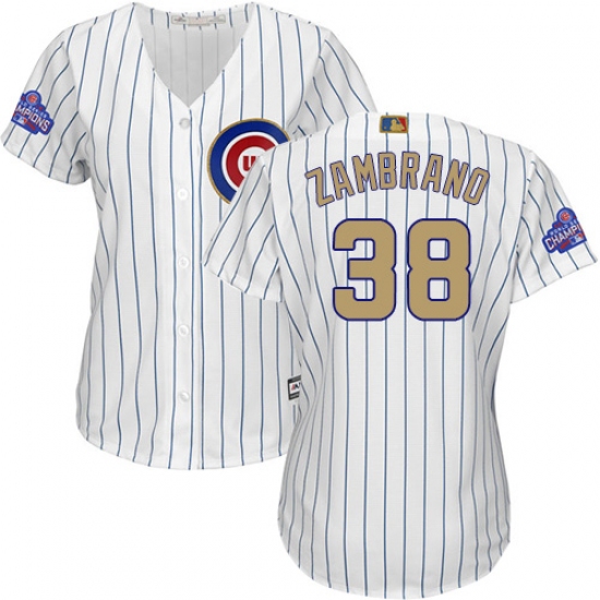 Women's Majestic Chicago Cubs 38 Carlos Zambrano Authentic White 2017 Gold Program MLB Jersey