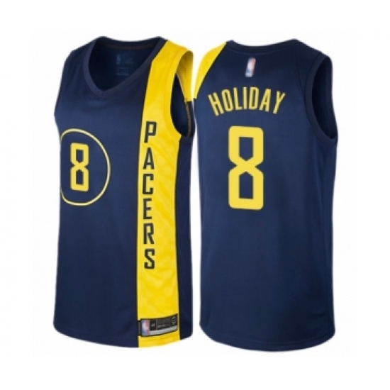 Men's Indiana Pacers 8 Justin Holiday Authentic Navy Blue Basketball Jersey - City Edition