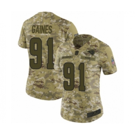 Women's Los Angeles Rams 91 Greg Gaines Limited Camo 2018 Salute to Service Football Jersey