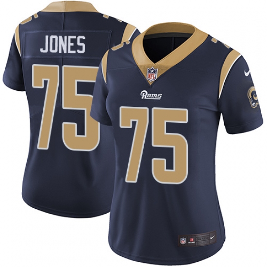 Women's Nike Los Angeles Rams 75 Deacon Jones Navy Blue Team Color Vapor Untouchable Limited Player NFL Jersey