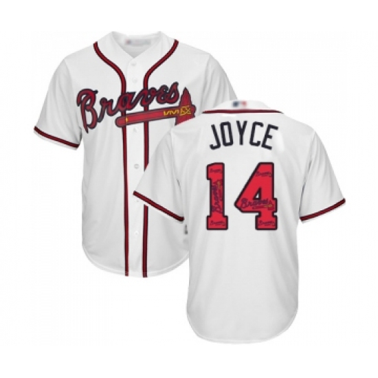 Men's Atlanta Braves 14 Matt Joyce Authentic White Team Logo Fashion Cool Base Baseball Jersey