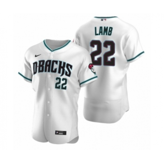 Men's Arizona Diamondbacks 22 Jake Lamb Nike White Teal Authentic 2020 Alternate Jersey