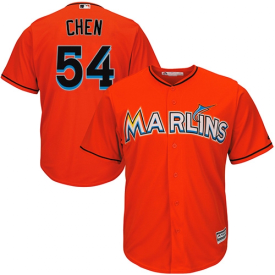 Youth Majestic Miami Marlins 54 Wei-Yin Chen Authentic Orange Alternate 1 Cool Base MLB Jersey