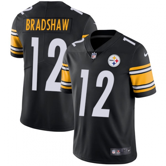 Youth Nike Pittsburgh Steelers 12 Terry Bradshaw Black Team Color Vapor Untouchable Limited Player NFL Jersey