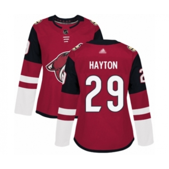 Women's Arizona Coyotes 29 Barrett Hayton Authentic Burgundy Red Home Hockey Jersey