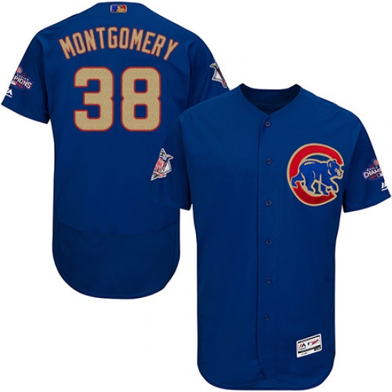 Men's Majestic Chicago Cubs 38 Mike Montgomery Royal Blue 2017 Gold Champion Flexbase Authentic Collection MLB Jersey