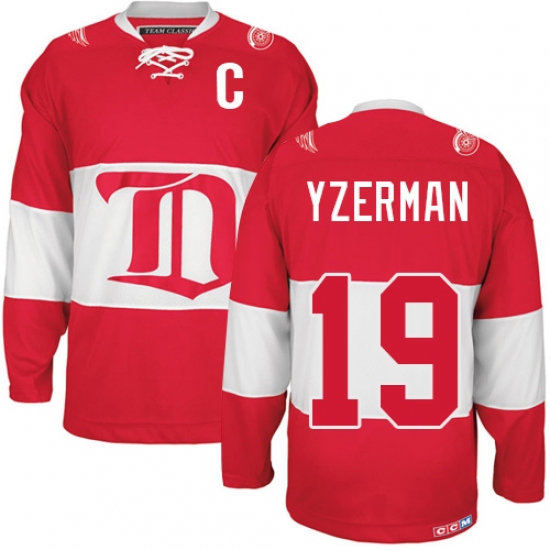 Men's CCM Detroit Red Wings 19 Steve Yzerman Authentic Red Winter Classic Throwback NHL Jersey