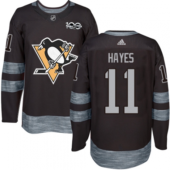 Men's Adidas Pittsburgh Penguins 11 Jimmy Hayes Authentic Black 1917-2017 100th Anniversary NHL Jersey