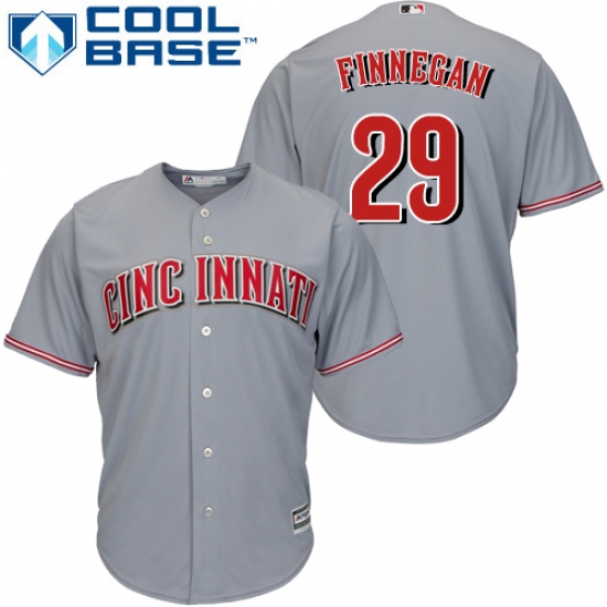 Youth Majestic Cincinnati Reds 29 Brandon Finnegan Authentic Grey Road Cool Base MLB Jersey