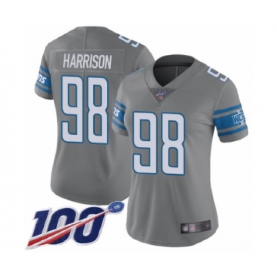 Women's Detroit Lions 98 Damon Harrison Limited Steel Rush Vapor Untouchable 100th Season Football Jersey