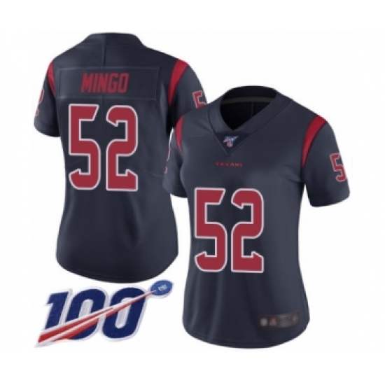 Women's Houston Texans 52 Barkevious Mingo Limited Navy Blue Rush Vapor Untouchable 100th Season Football Jersey