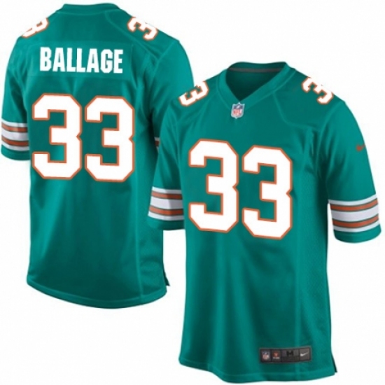 Men's Nike Miami Dolphins 33 Kalen Ballage Game Aqua Green Alternate NFL Jersey