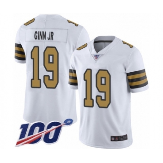 Men's New Orleans Saints 19 Ted Ginn Jr Limited White Rush Vapor Untouchable 100th Season Football Jersey