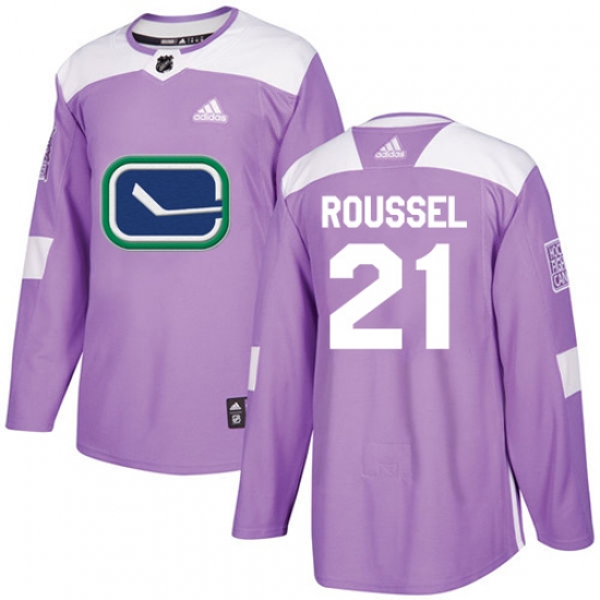 Men's Adidas Vancouver Canucks 21 Antoine Roussel Authentic Purple Fights Cancer Practice NHL Jersey