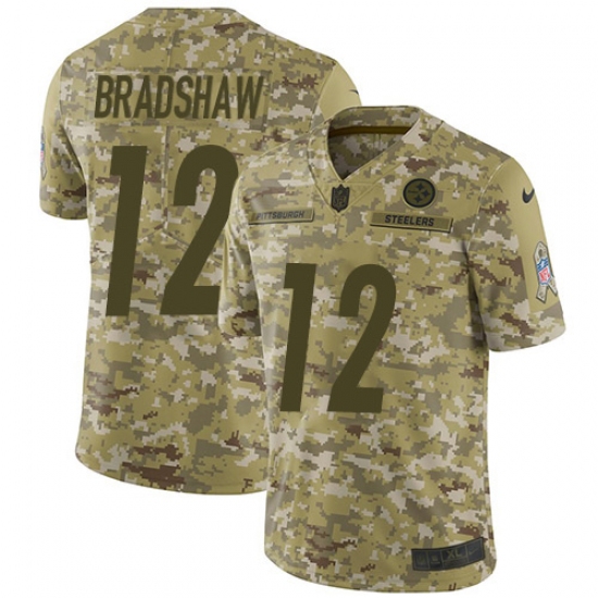 Men's Nike Pittsburgh Steelers 12 Terry Bradshaw Limited Camo 2018 Salute to Service NFL Jersey