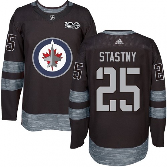 Men's Adidas Winnipeg Jets 25 Paul Stastny Authentic Black 1917-2017 100th Anniversary NHL Jersey