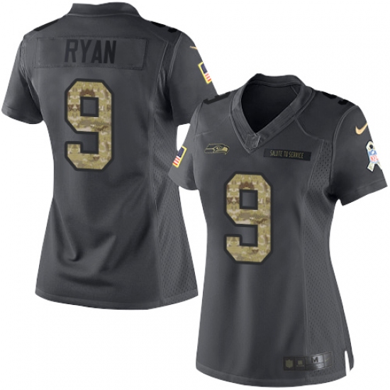 Women's Nike Seattle Seahawks 9 Jon Ryan Limited Black 2016 Salute to Service NFL Jersey