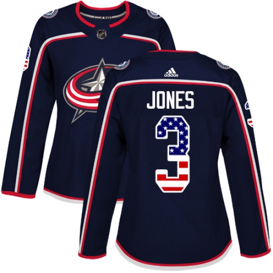 Women's Adidas Columbus Blue Jackets 3 Seth Jones Authentic Navy Blue USA Flag Fashion NHL Jersey