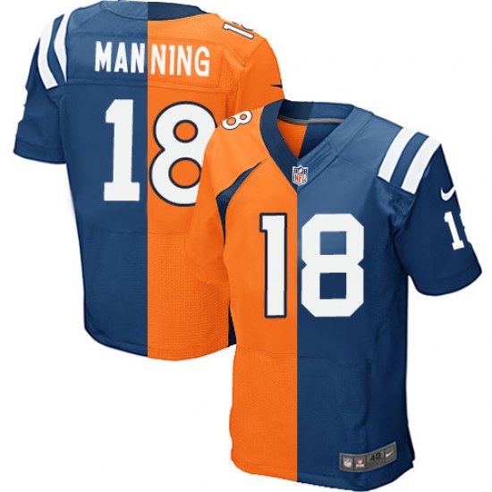 Men's Nike Indianapolis Colts 18 Peyton Manning Elite Royal Blue/Orange Split Fashion NFL Jersey