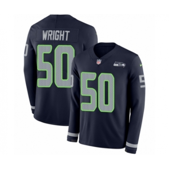 Youth Nike Seattle Seahawks 50 K.J. Wright Limited Navy Blue Therma Long Sleeve NFL Jersey