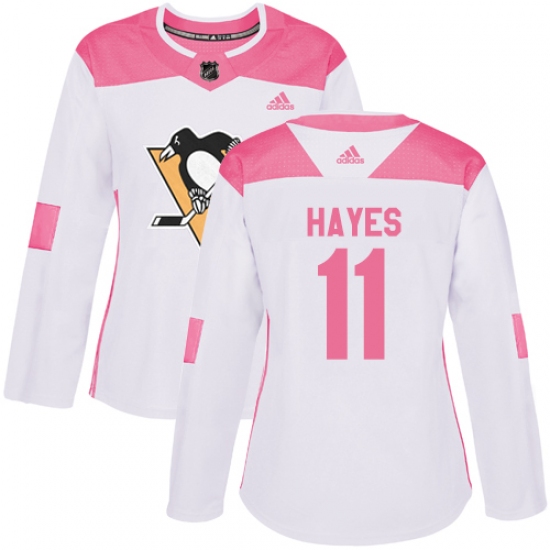 Women's Adidas Pittsburgh Penguins 11 Jimmy Hayes Authentic WhitePink Fashion NHL Jersey