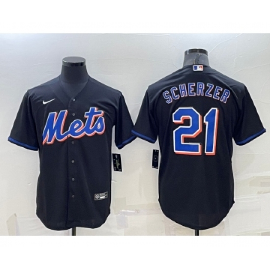 Men's New York Mets 21 Max Scherzer Black Stitched MLB Cool Base Nike Jersey