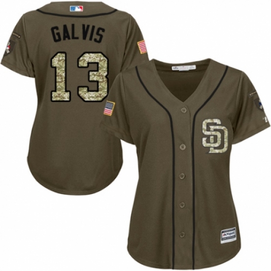 Women's Majestic San Diego Padres 13 Freddy Galvis Authentic Green Salute to Service Cool Base MLB Jersey