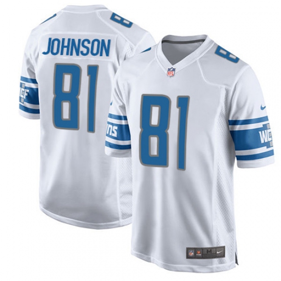 Men's Nike Detroit Lions 81 Calvin Johnson Game White NFL Jersey