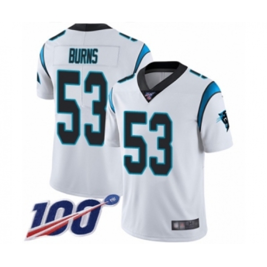 Men's Carolina Panthers 53 Brian Burns White Vapor Untouchable Limited Player 100th Season Football Jersey