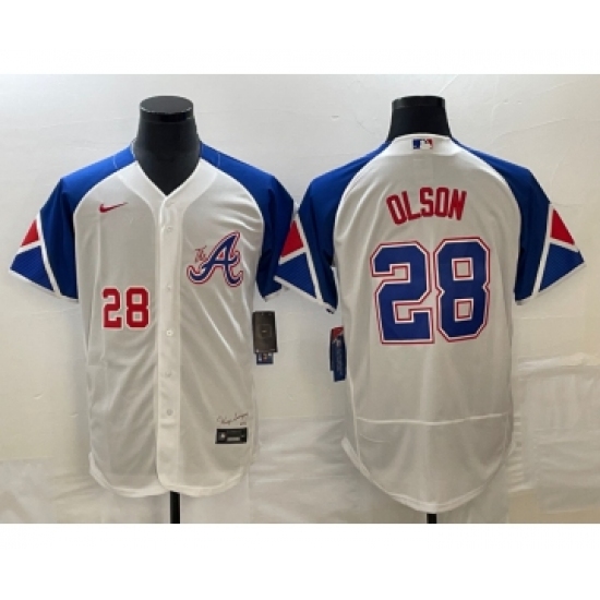 Men's Atlanta Braves 28 Matt Olson Number White 2023 City Connect Flex Base Stitched Jersey2