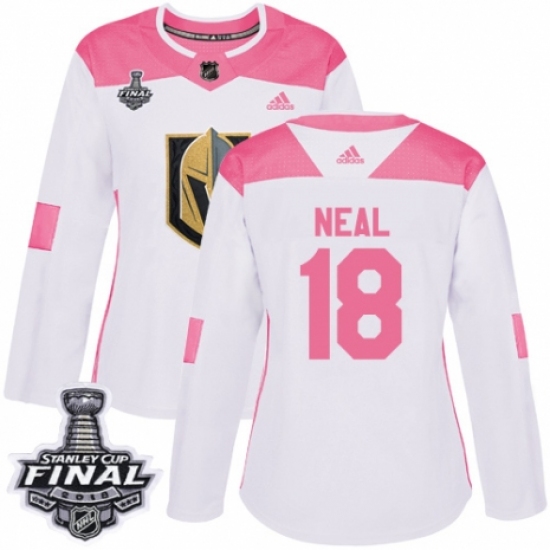 Women's Adidas Vegas Golden Knights 18 James Neal Authentic White/Pink Fashion 2018 Stanley Cup Final NHL Jersey